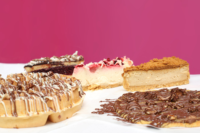 Indulgent desserts including Biscoff cheesecake, raspberry cheesecake, red velvet 
cake, chocolate waffle, and crêpes from Candy Cream Bathgate